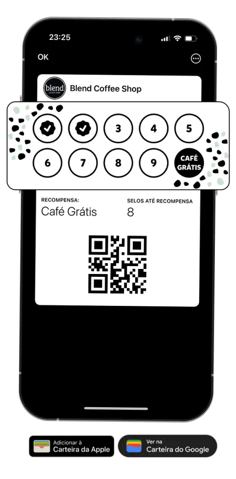 Cartão fidelidade da Blend Coffee Shop salvo na carteira do celular